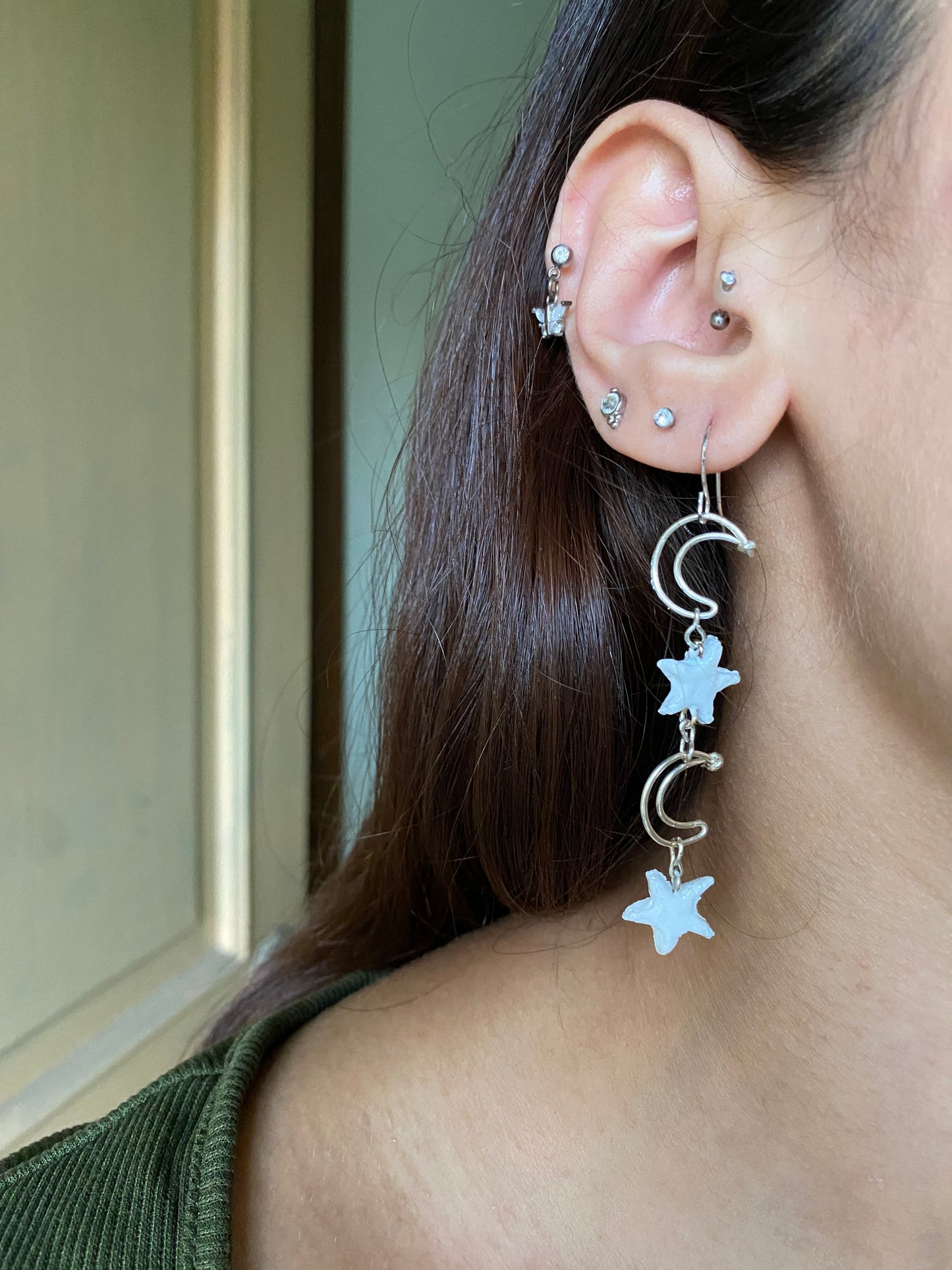 Crescent Star Dangling Earrings