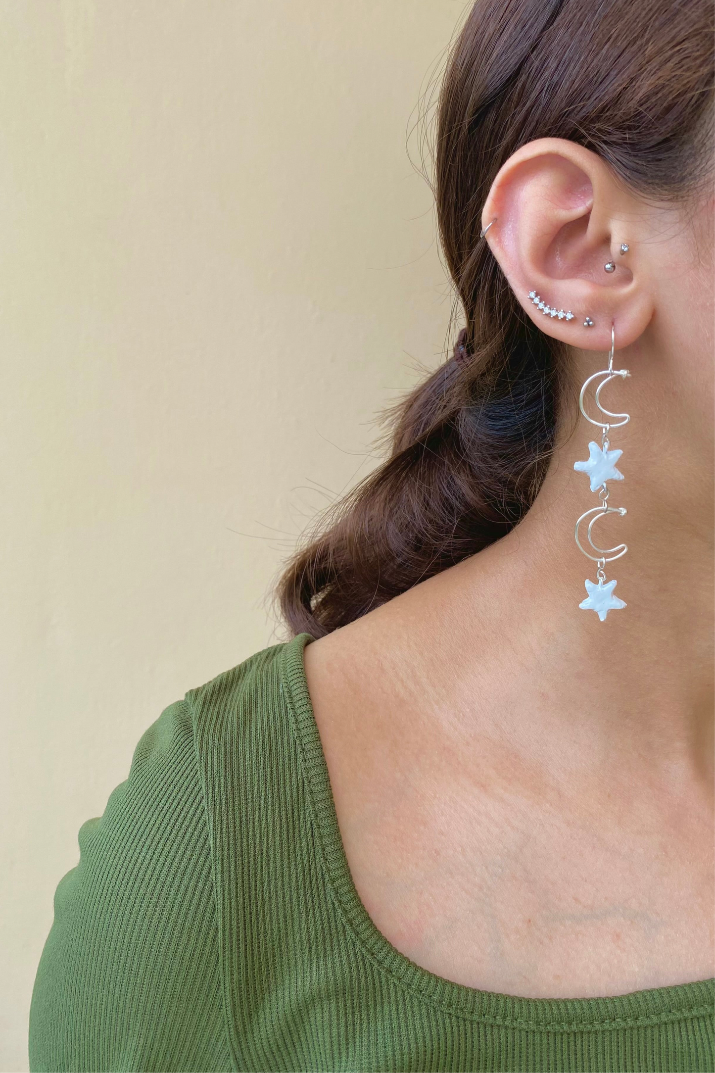 Crescent Star Dangling Earrings