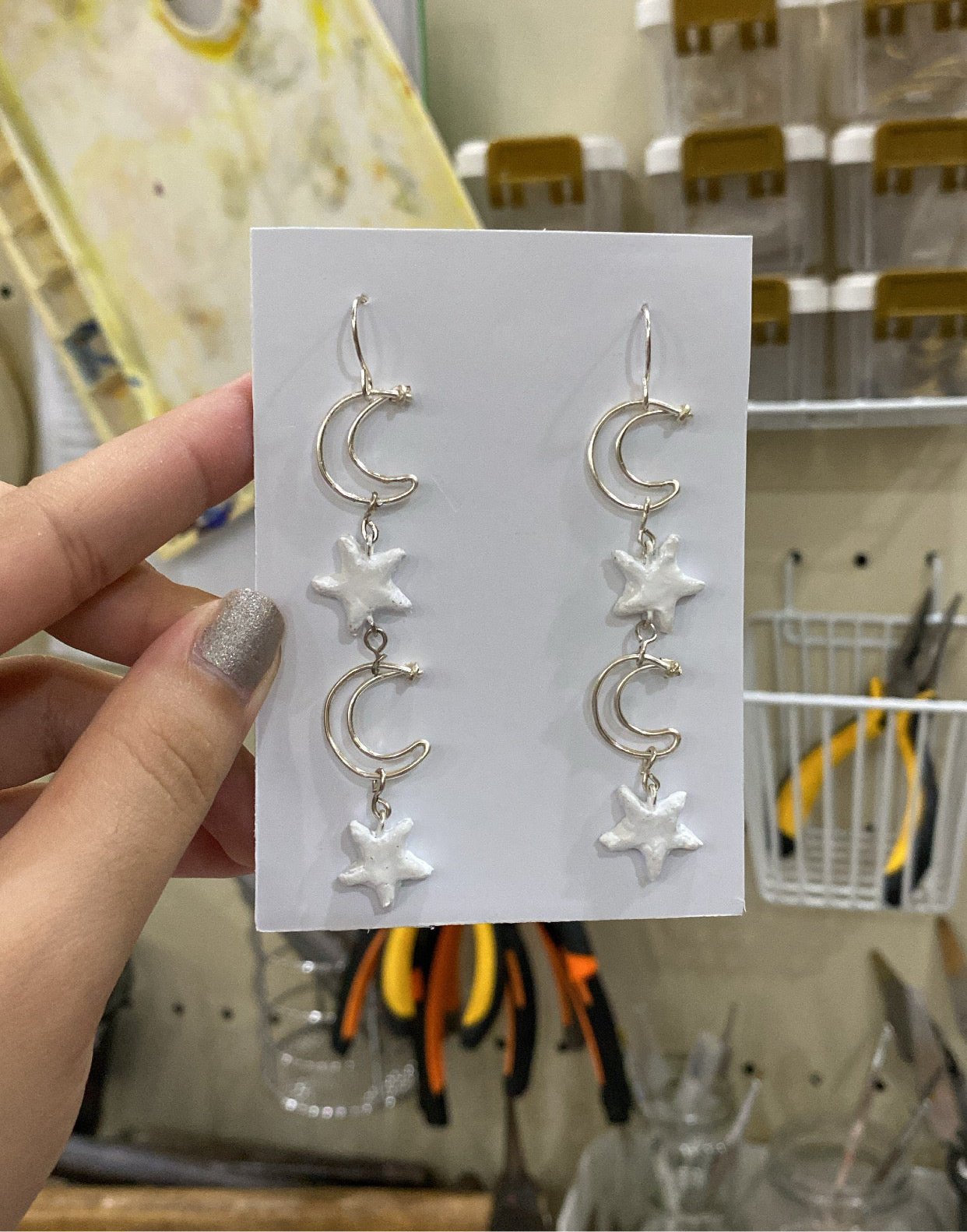 Crescent Star Dangling Earrings