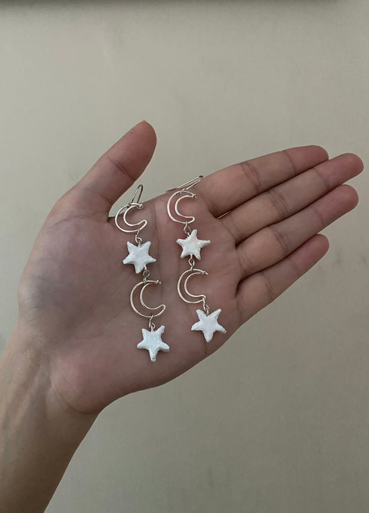 Crescent Star Dangling Earrings