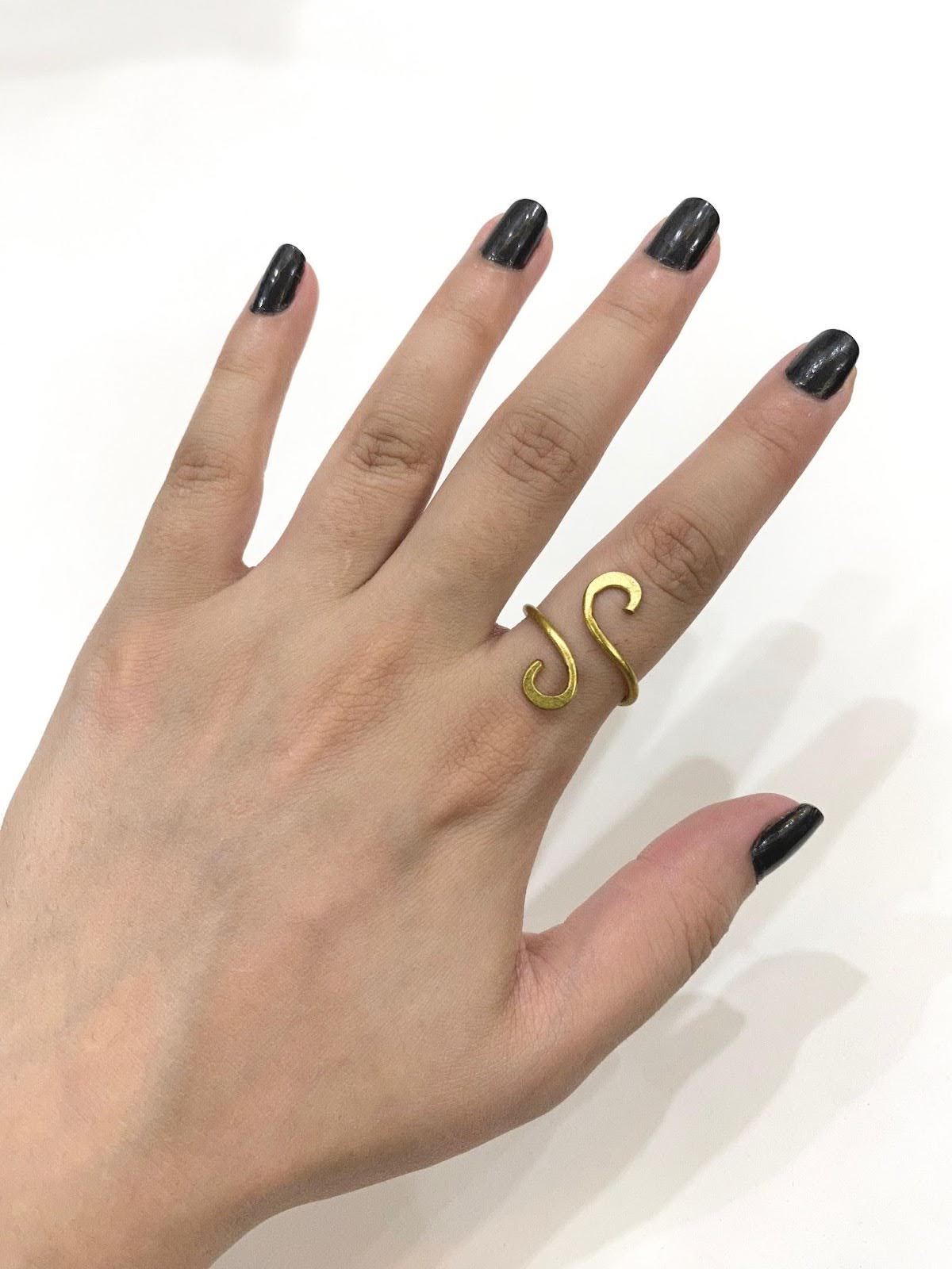 Flat double Loops Golden Wire Ring